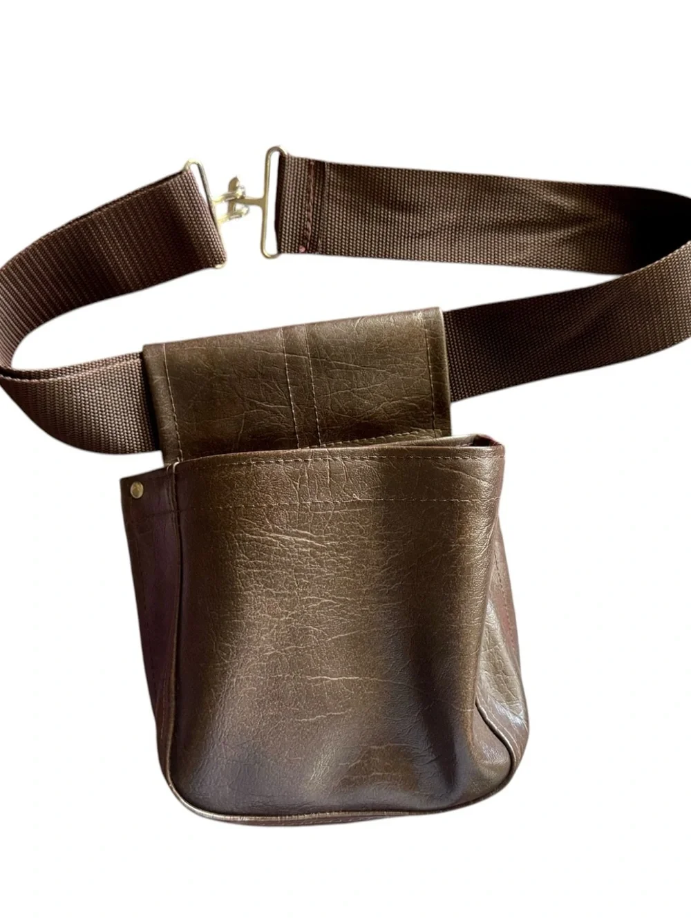 Vtg 70s Brown Vinyl Tool Belt Bag Waist Pouch OS Fanny Pack Tool Belt Unisex